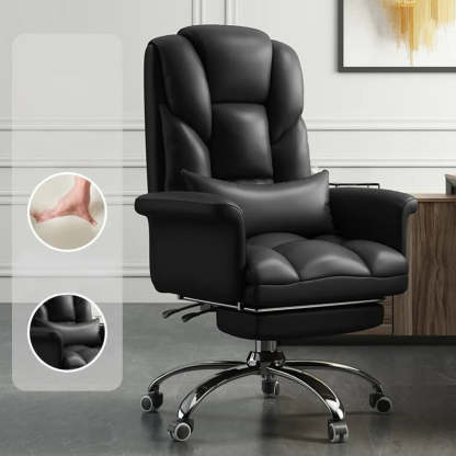 Adjustable Ergonomic Leather Office Chair — Grey / Without Footrest