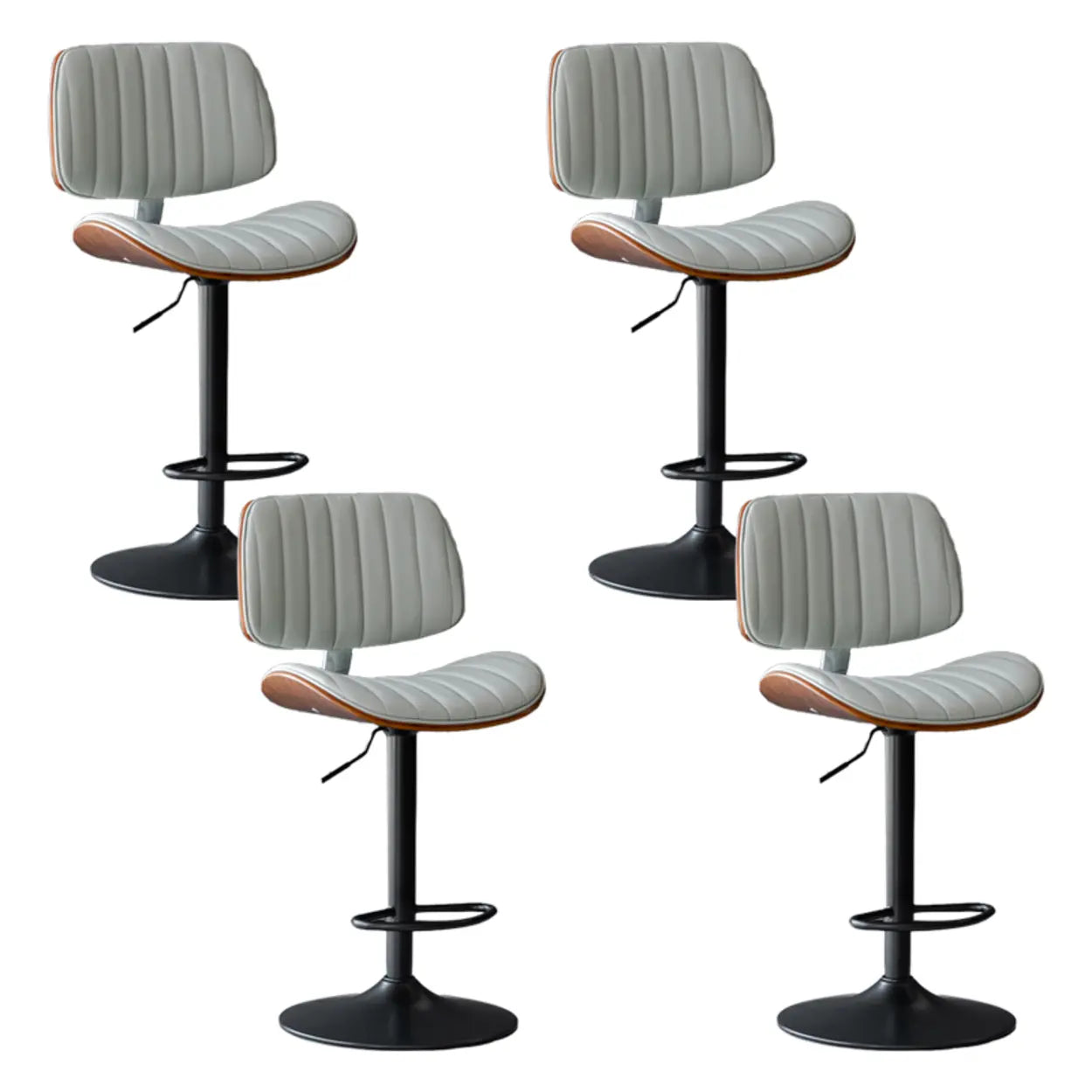 Adjustable Armless Leather Swivel Bar Stool — 2 Piece Set / Light Gray