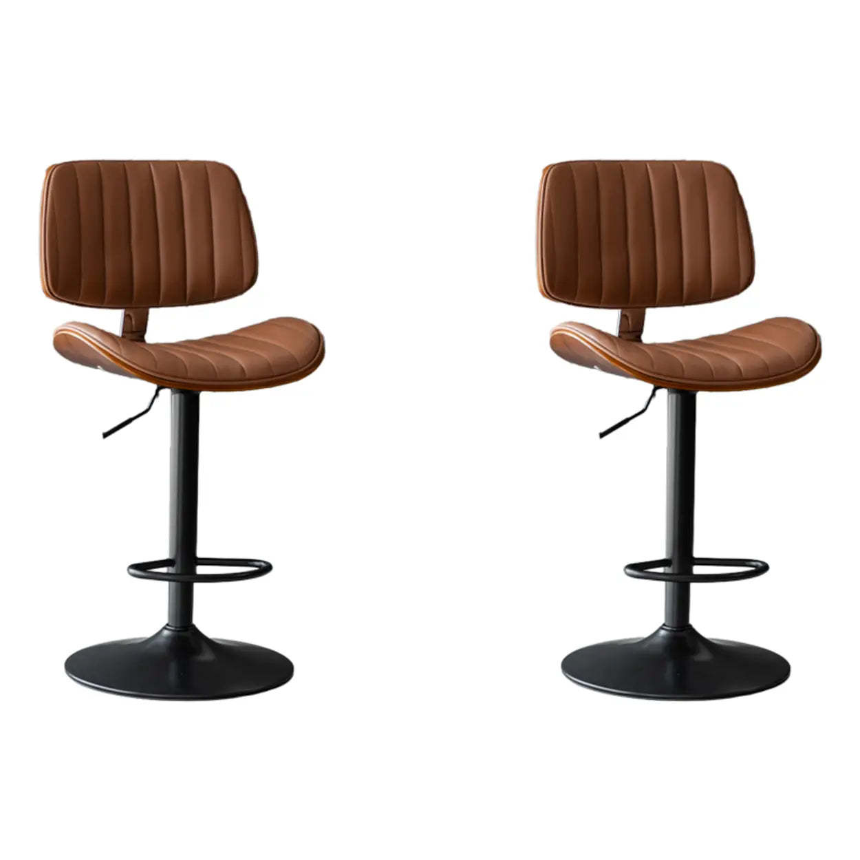 Adjustable Armless Leather Swivel Bar Stool — 4 Piece Set / Brown