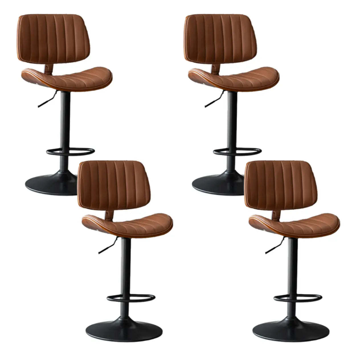 Adjustable Armless Leather Swivel Bar Stool — 4 Piece Set / Blackish Green