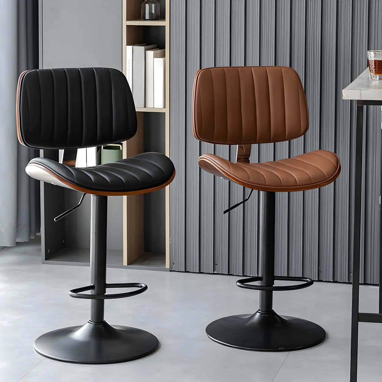 Adjustable Armless Leather Swivel Bar Stool — 1 Piece / Black