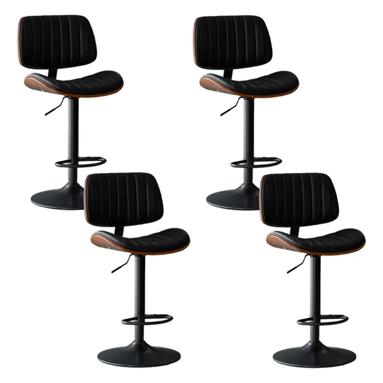 Adjustable Armless Leather Swivel Bar Stool — 1 Piece / Blackish Green