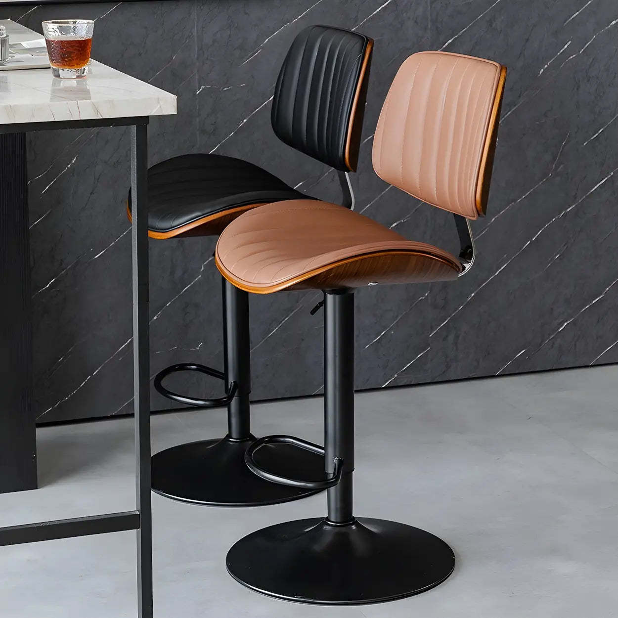 Adjustable Armless Leather Swivel Bar Stool — 1 Piece / Light Gray