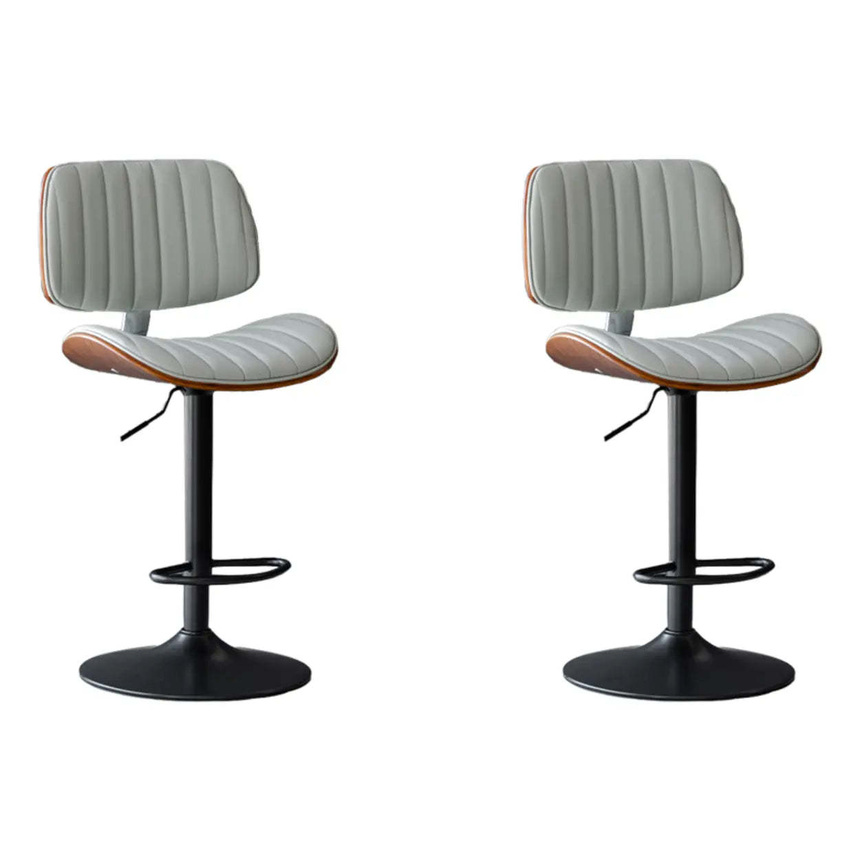 Adjustable Armless Leather Swivel Bar Stool — 2 Piece Set / Brown
