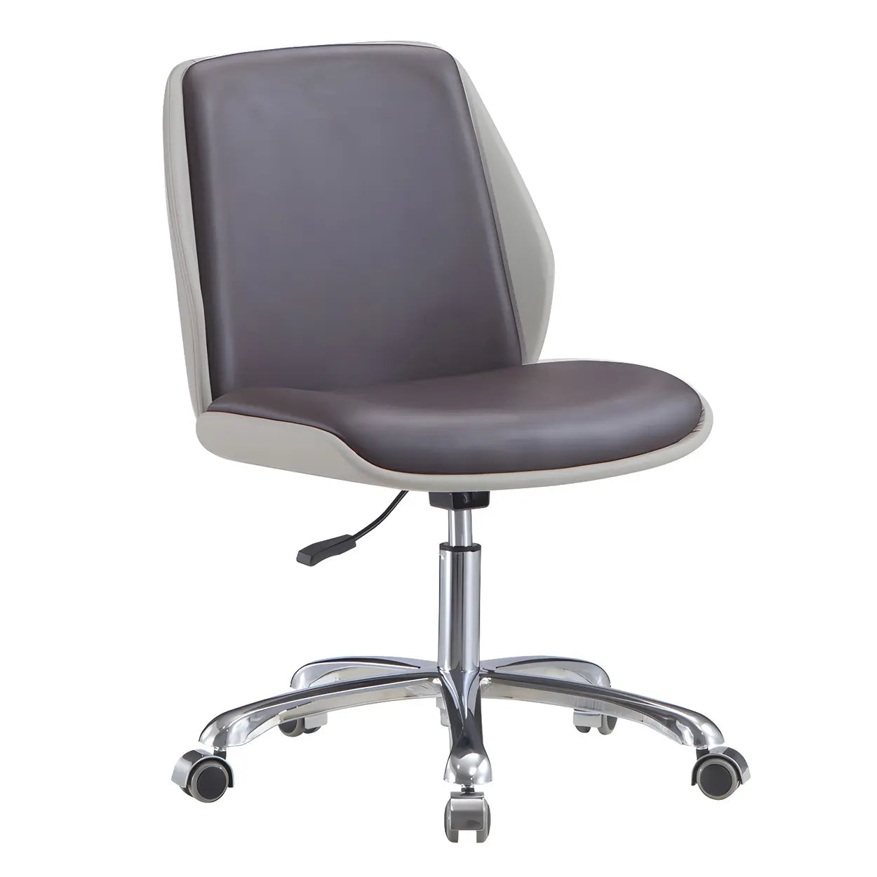 Adjustable Armless Black Faux Leather Swivel Office Chair — Black / Casters Not Included