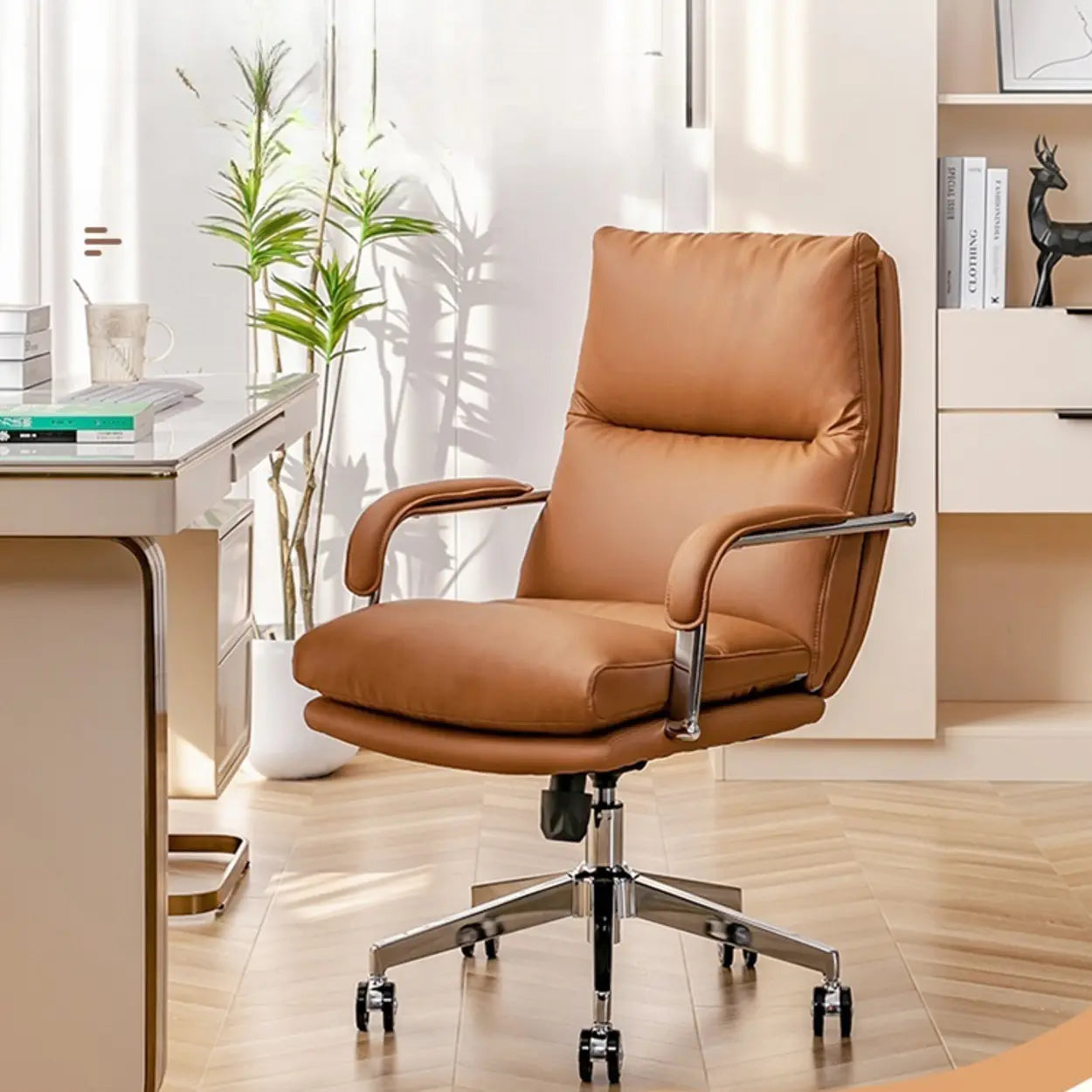 Ergonomic Leather Swivel Office Chair with Adjustable Arms