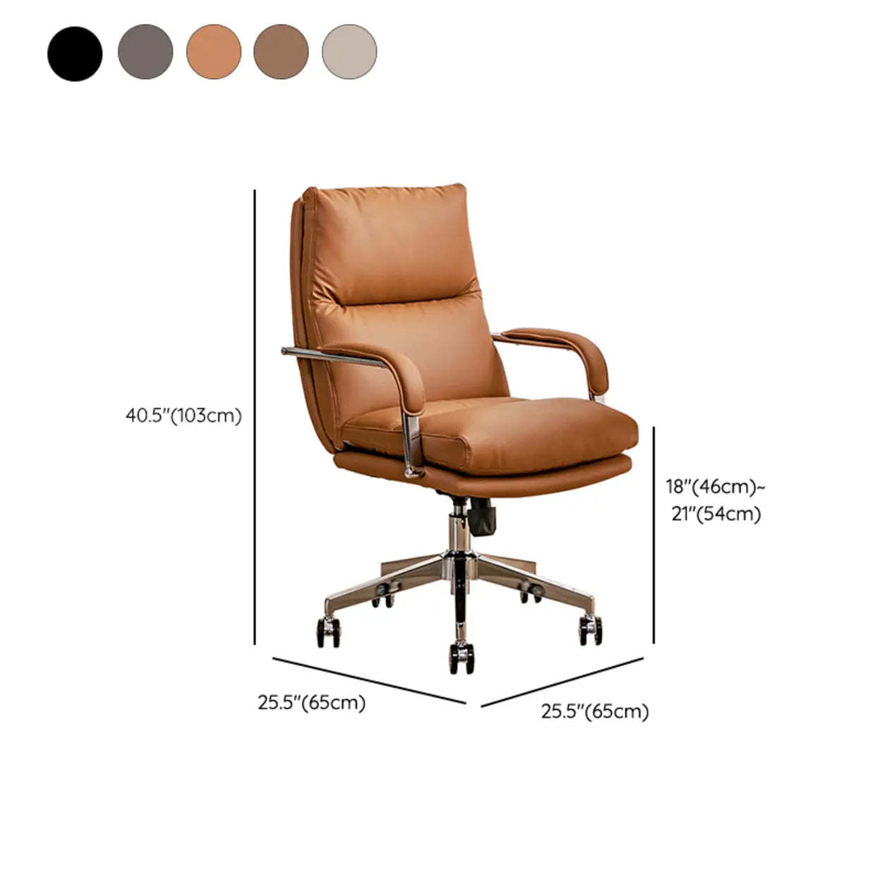 Ergonomic Leather Swivel Office Chair with Adjustable Arms