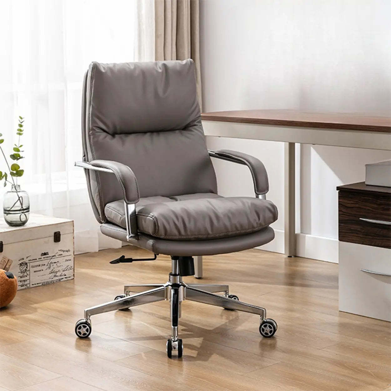 Lighom leather arms gray office chairs — Genuine Leather
