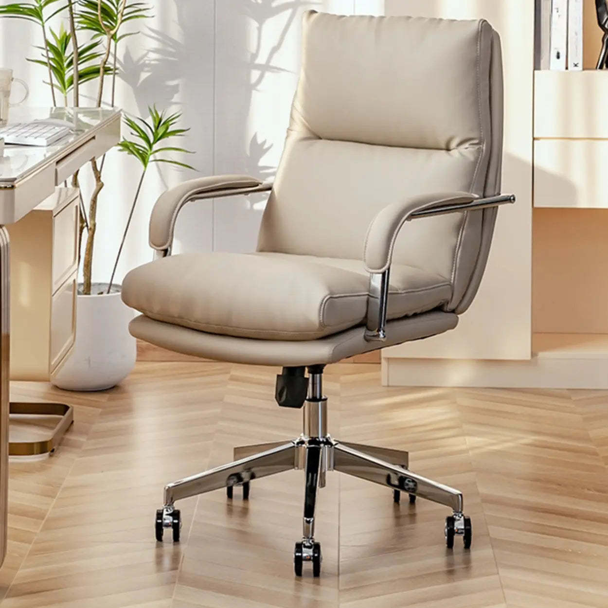 Ergonomic Leather Swivel Office Chair with Adjustable Arms — Grey / Leathaire