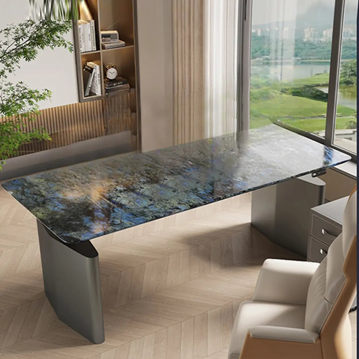 Adjustable Blue Stone Rectangular Sled Standing Desk