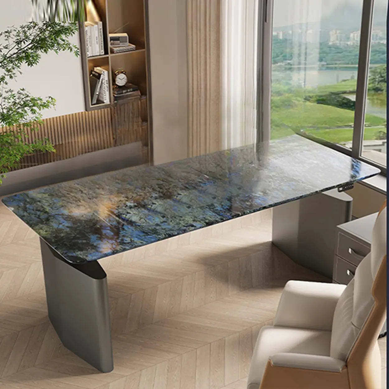 Adjustable Blue Stone Rectangular Sled Standing Desk