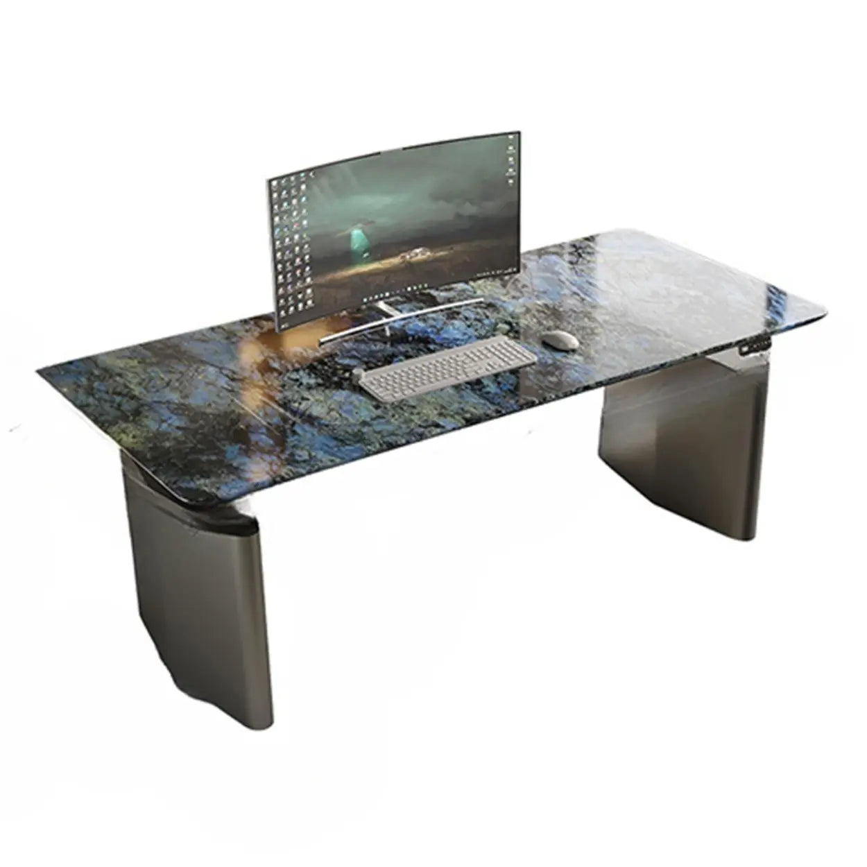 Adjustable Blue Stone Rectangular Sled Standing Desk