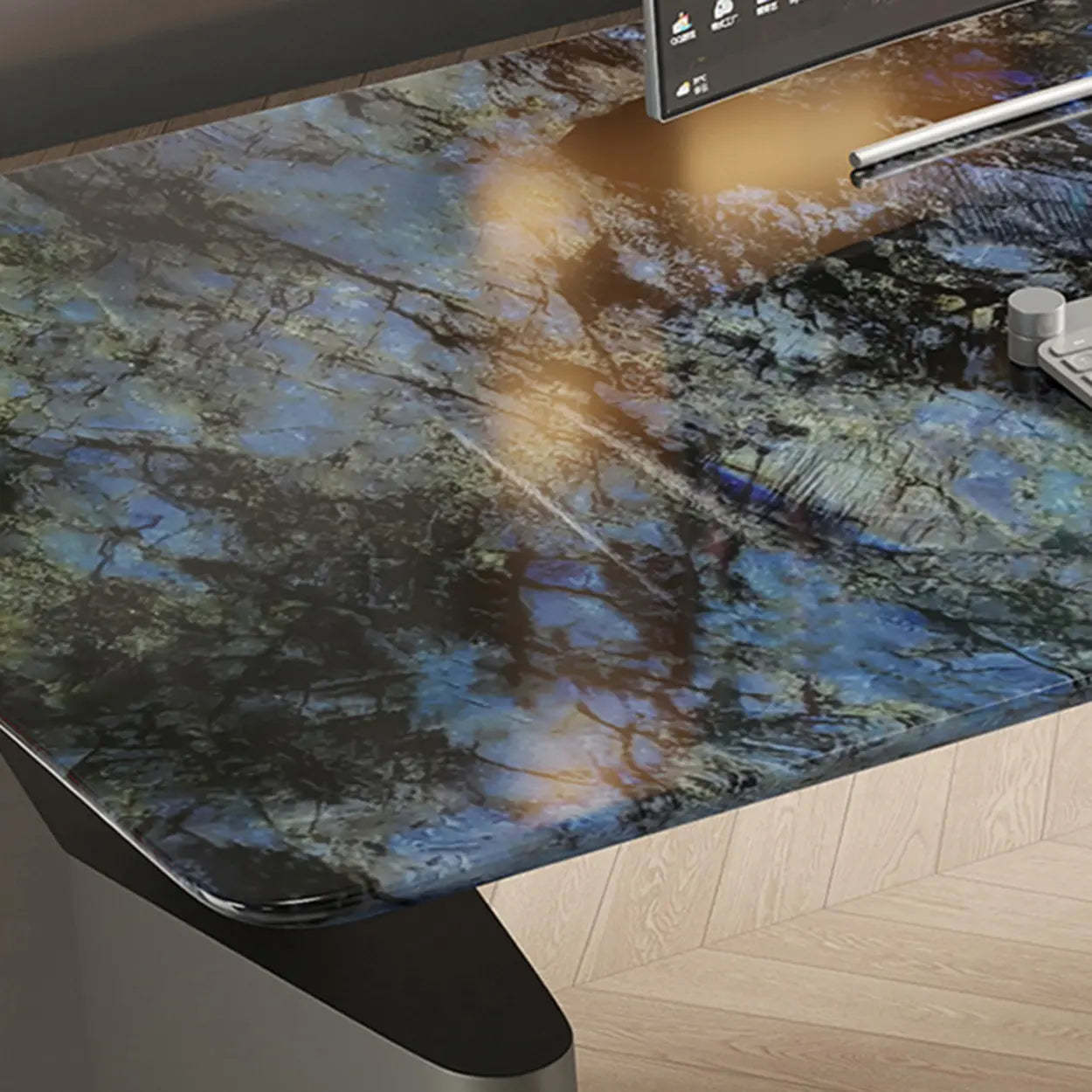 Adjustable Blue Stone Rectangular Sled Standing Desk