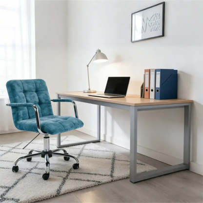 Blue Upholstered Swivel Ergonomic Office Chair — Silver / Blue