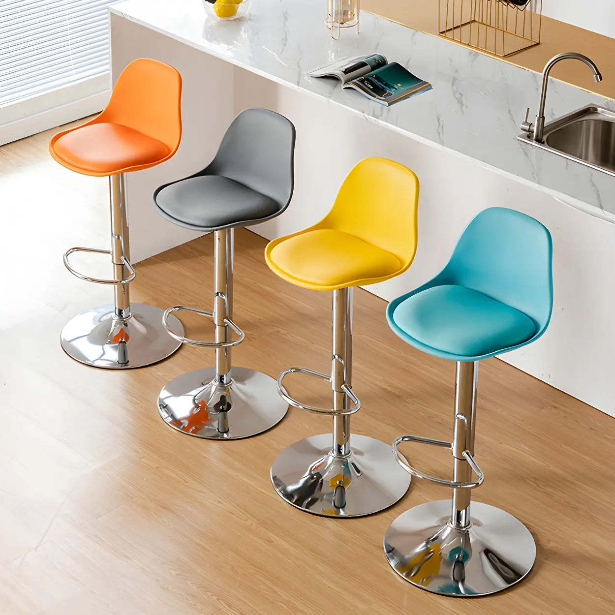 Adjustable Leather Bucket Swivel Bar Stool
