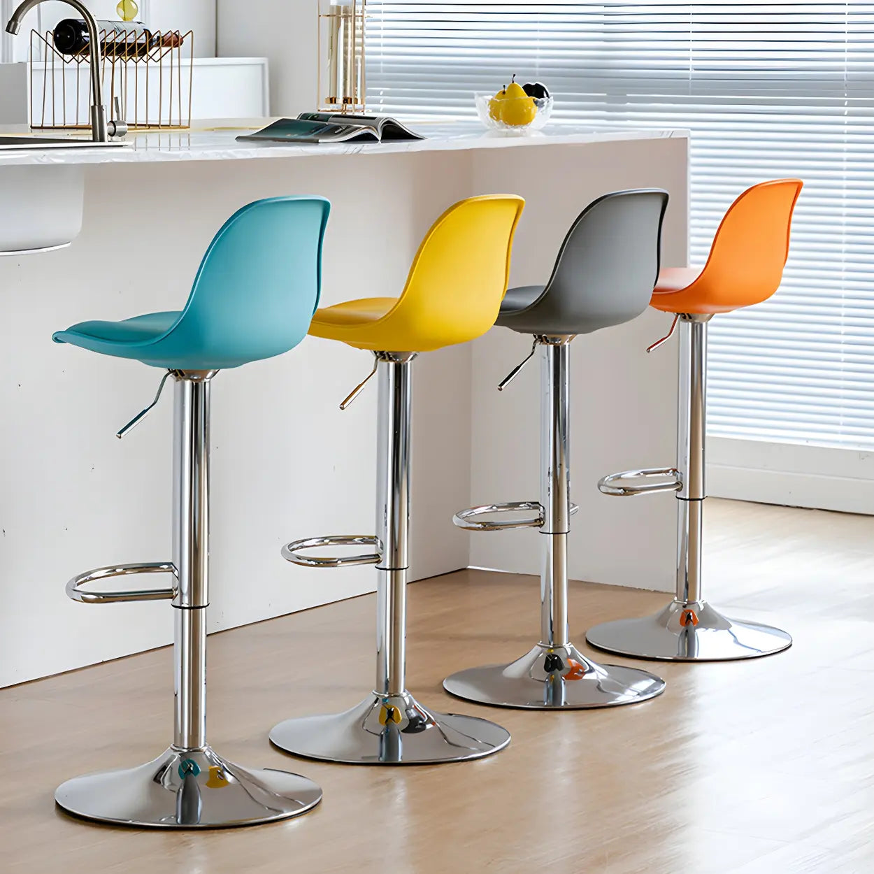Adjustable Leather Bucket Swivel Bar Stool