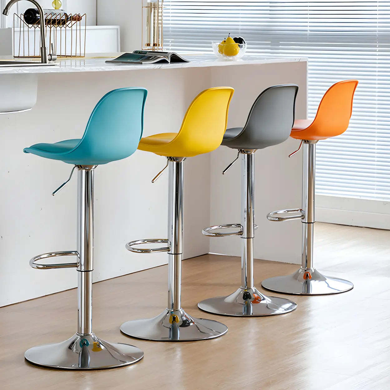 Adjustable Leather Bucket Swivel Bar Stool