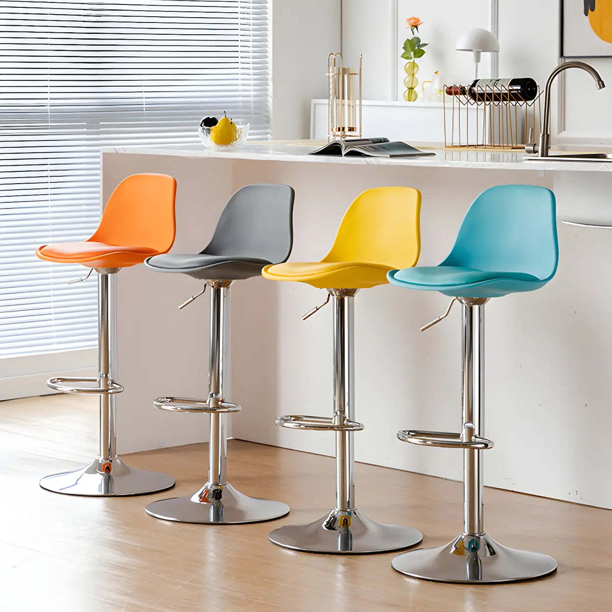 Adjustable Leather Bucket Swivel Bar Stool