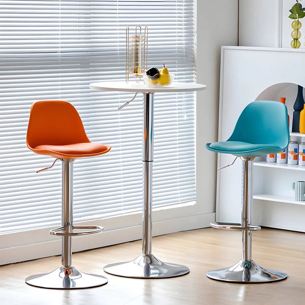 Adjustable Leather Bucket Swivel Bar Stool