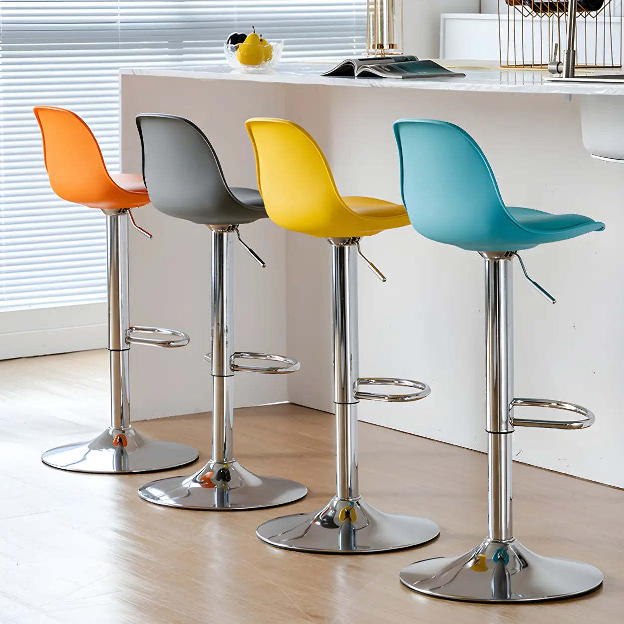 Adjustable Leather Bucket Swivel Bar Stool