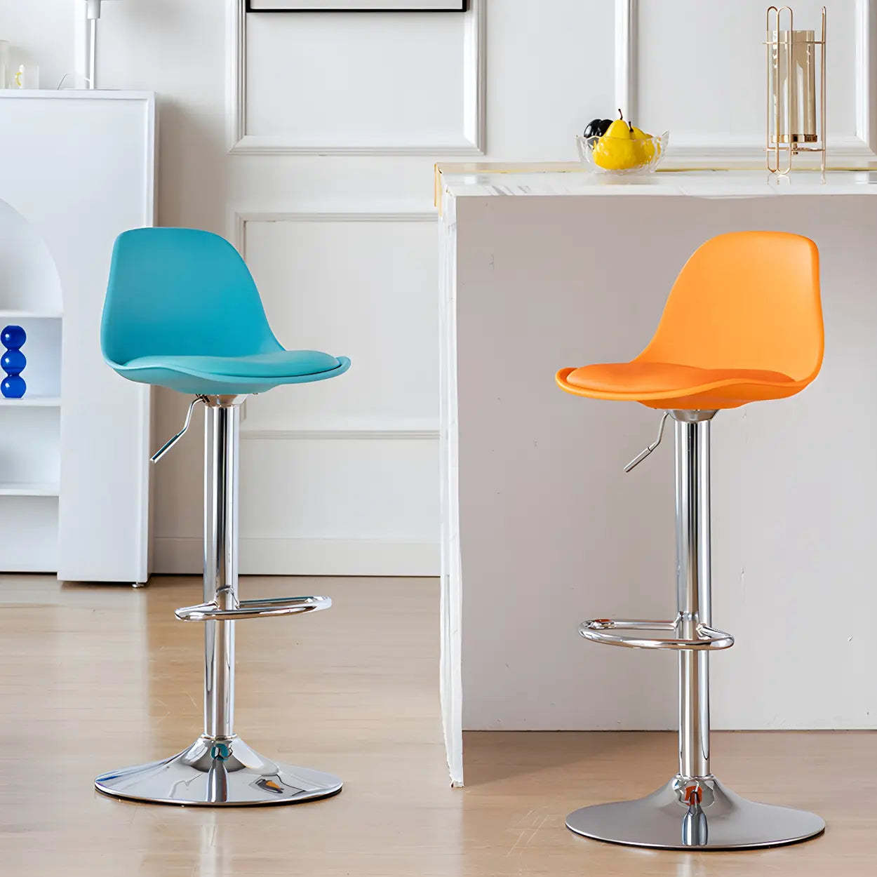 Adjustable Leather Bucket Swivel Bar Stool