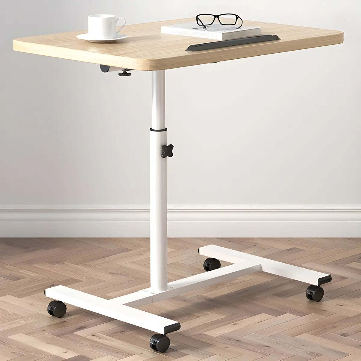Adjustable Wood T-Shape Small Standing Desk with Casters — Without Chairs