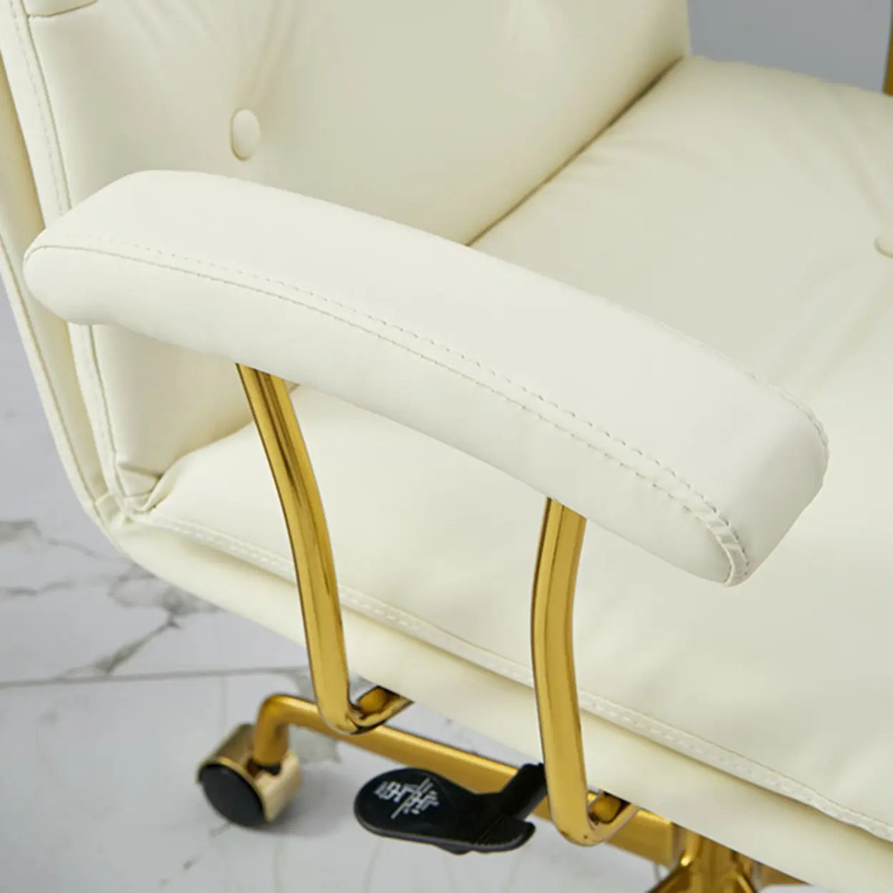 Adjustable Cream Ergonomic Leather Office Chair with Arms