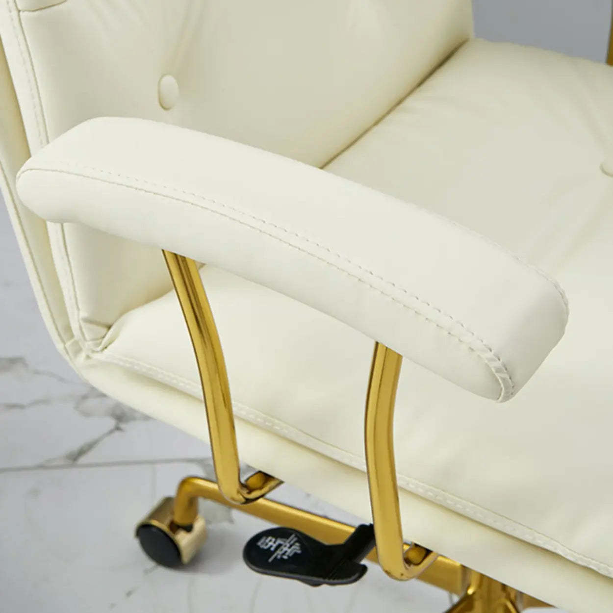 Adjustable Cream Ergonomic Leather Office Chair with Arms