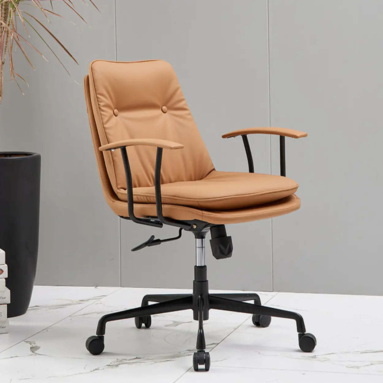 Leather arms office chairs in leather — Genuine Leather / Orange / Black
