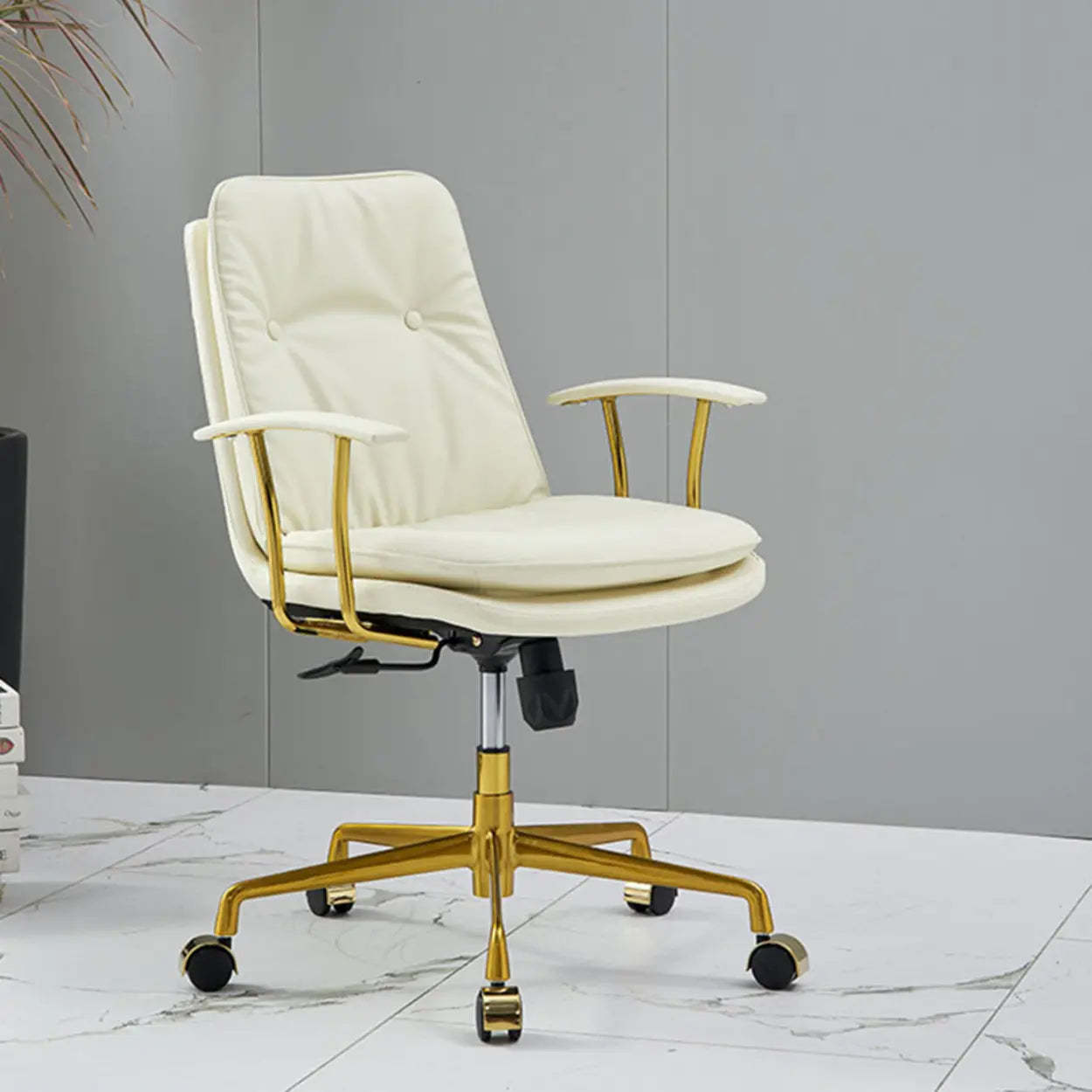 Adjustable Cream Ergonomic Leather Office Chair with Arms