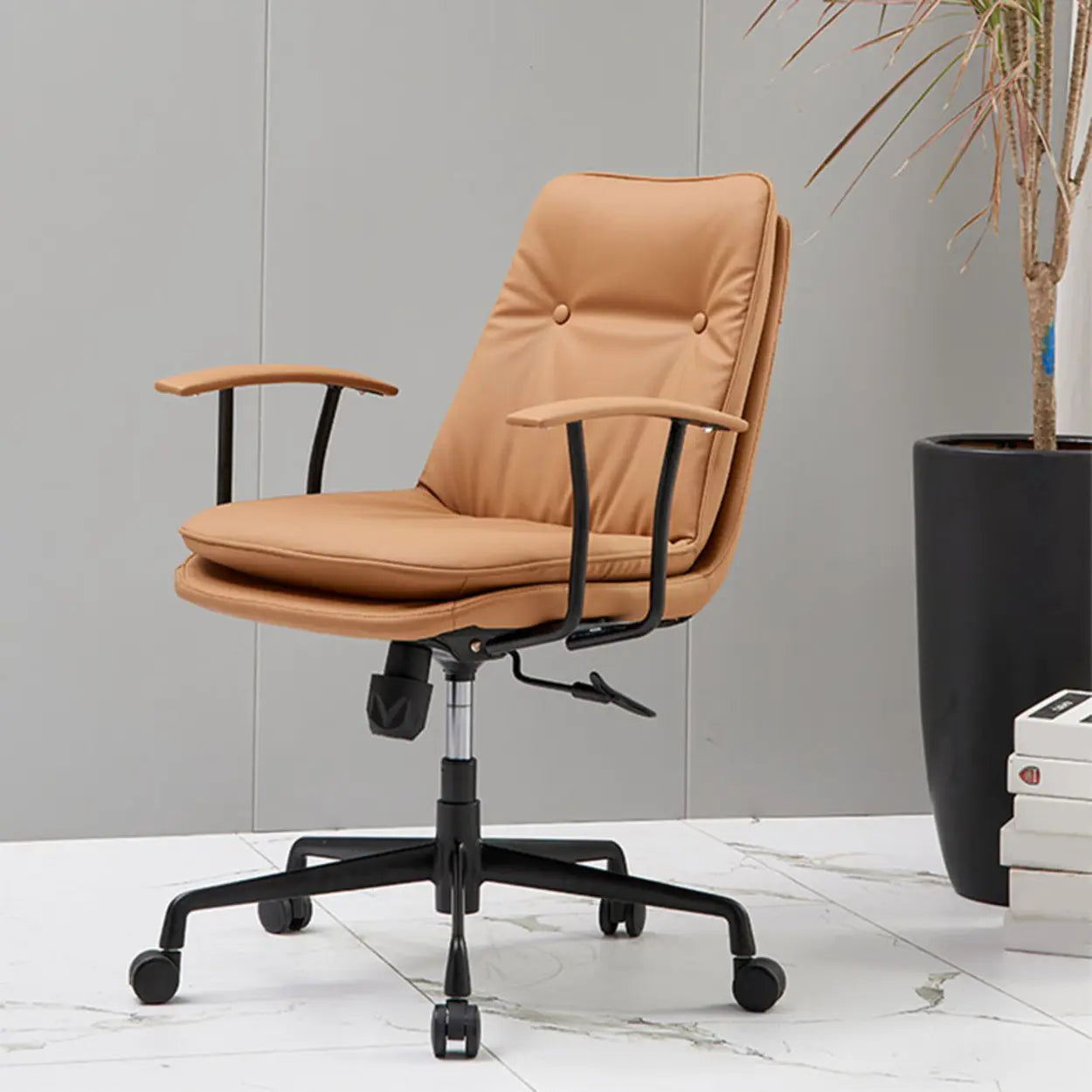 Adjustable Cream Ergonomic Leather Office Chair with Arms — Orange/ Black / Faux Leather
