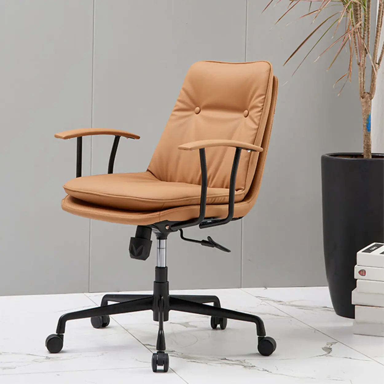 Adjustable Cream Ergonomic Leather Office Chair with Arms — Orange/ Black / Faux Leather