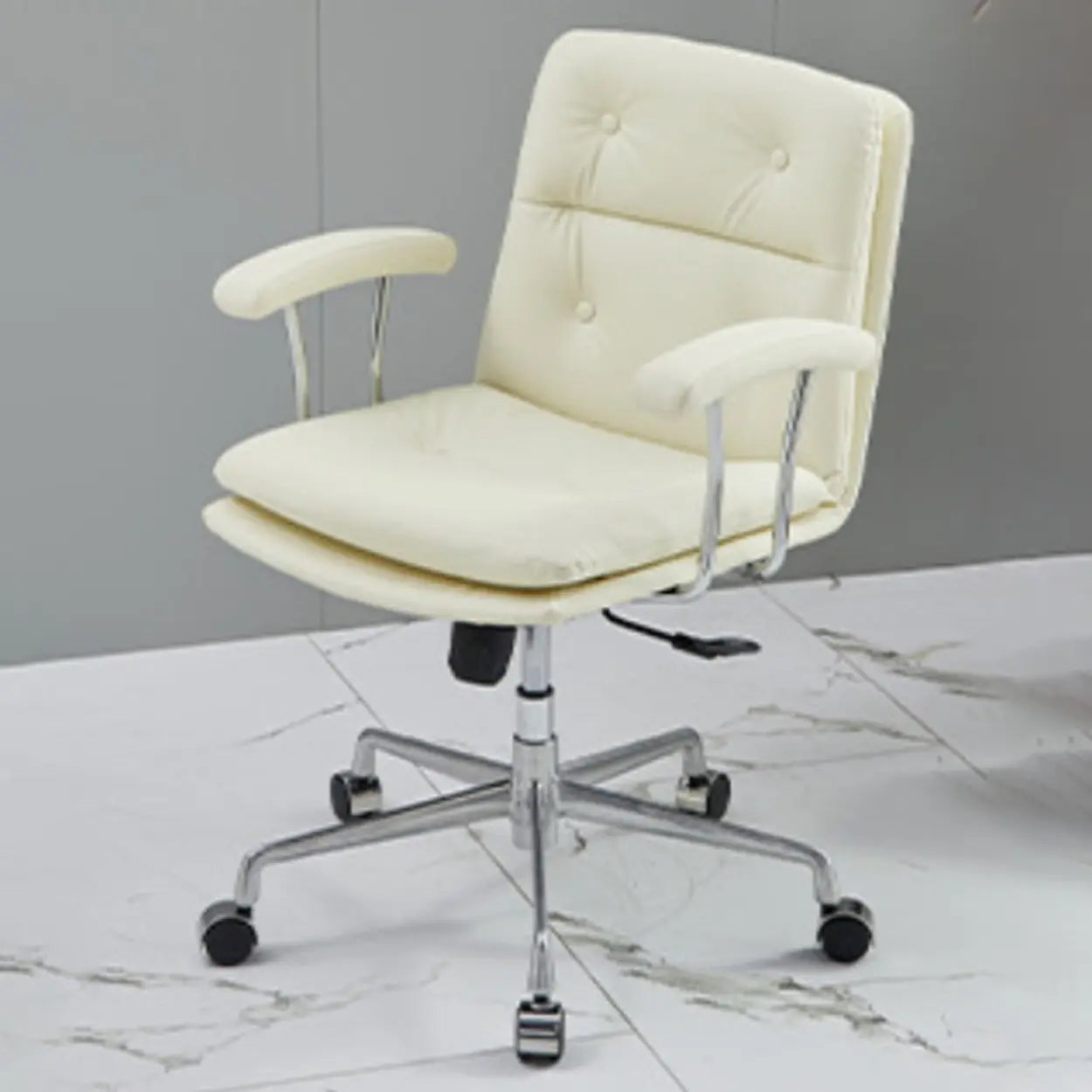 Adjustable Cream Ergonomic Leather Office Chair with Arms — White/ Silver / Faux Leather