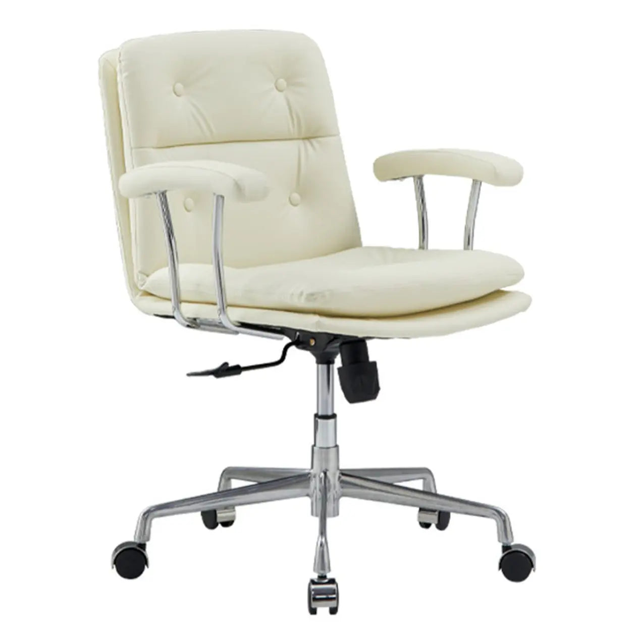 Adjustable Cream Ergonomic Leather Office Chair with Arms — White-Gold / Cow Leather