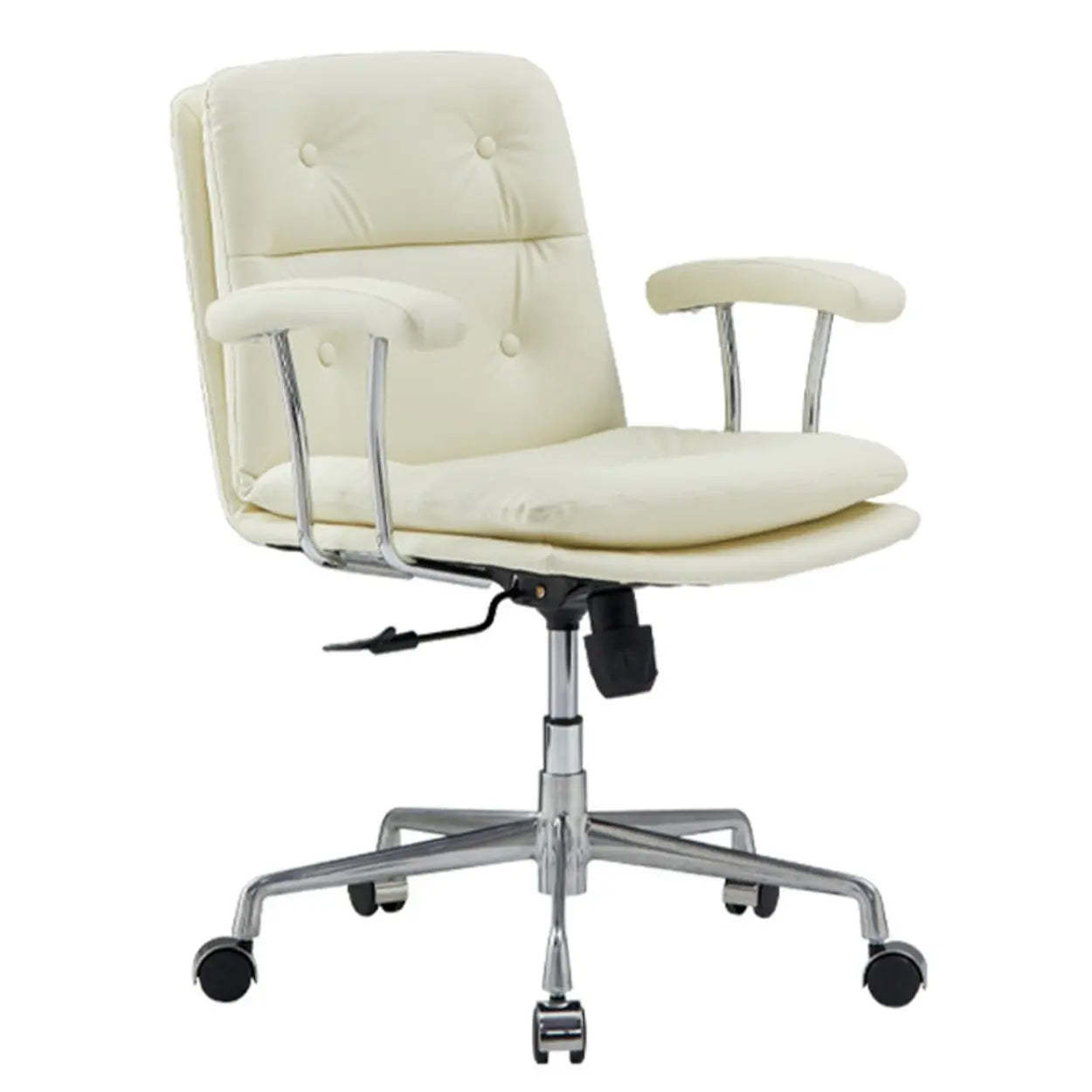 Adjustable Cream Ergonomic Leather Office Chair with Arms — White-Gold / Cow Leather