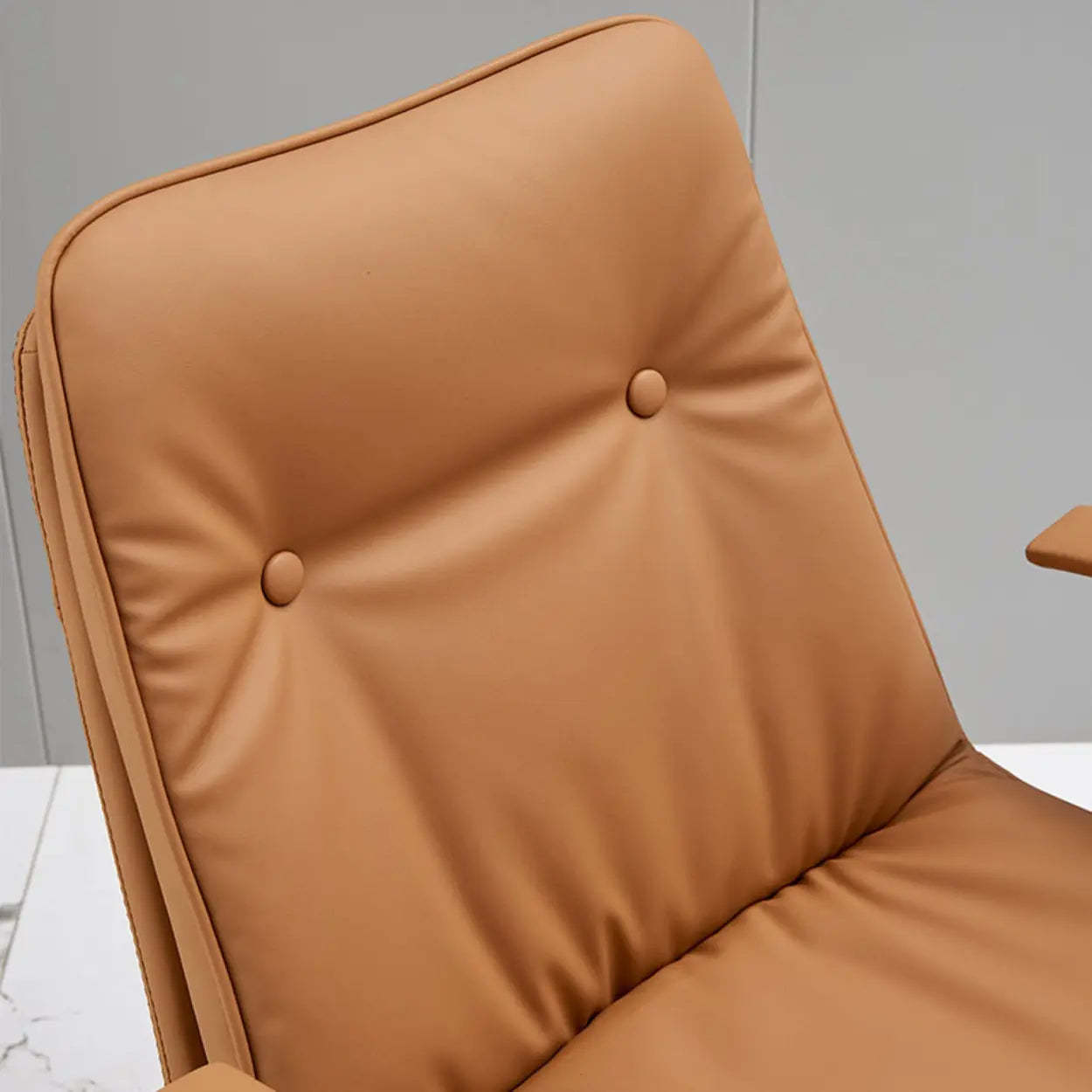 Adjustable Cream Ergonomic Leather Office Chair with Arms — White-Gold / Faux Leather