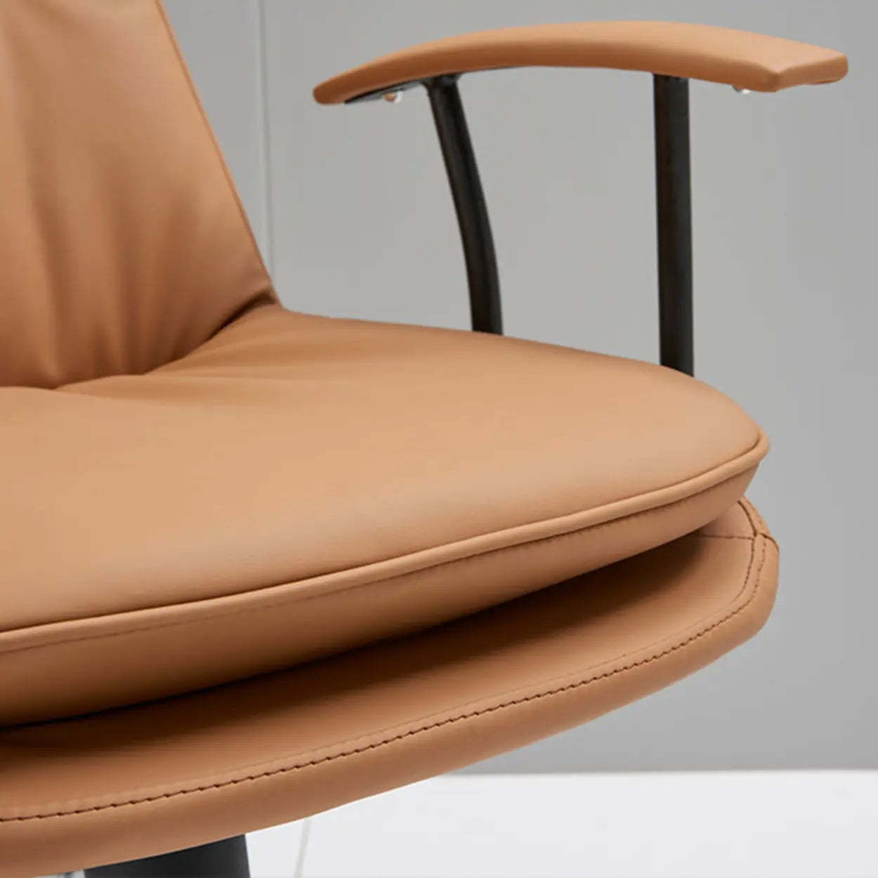 Adjustable Cream Ergonomic Leather Office Chair with Arms