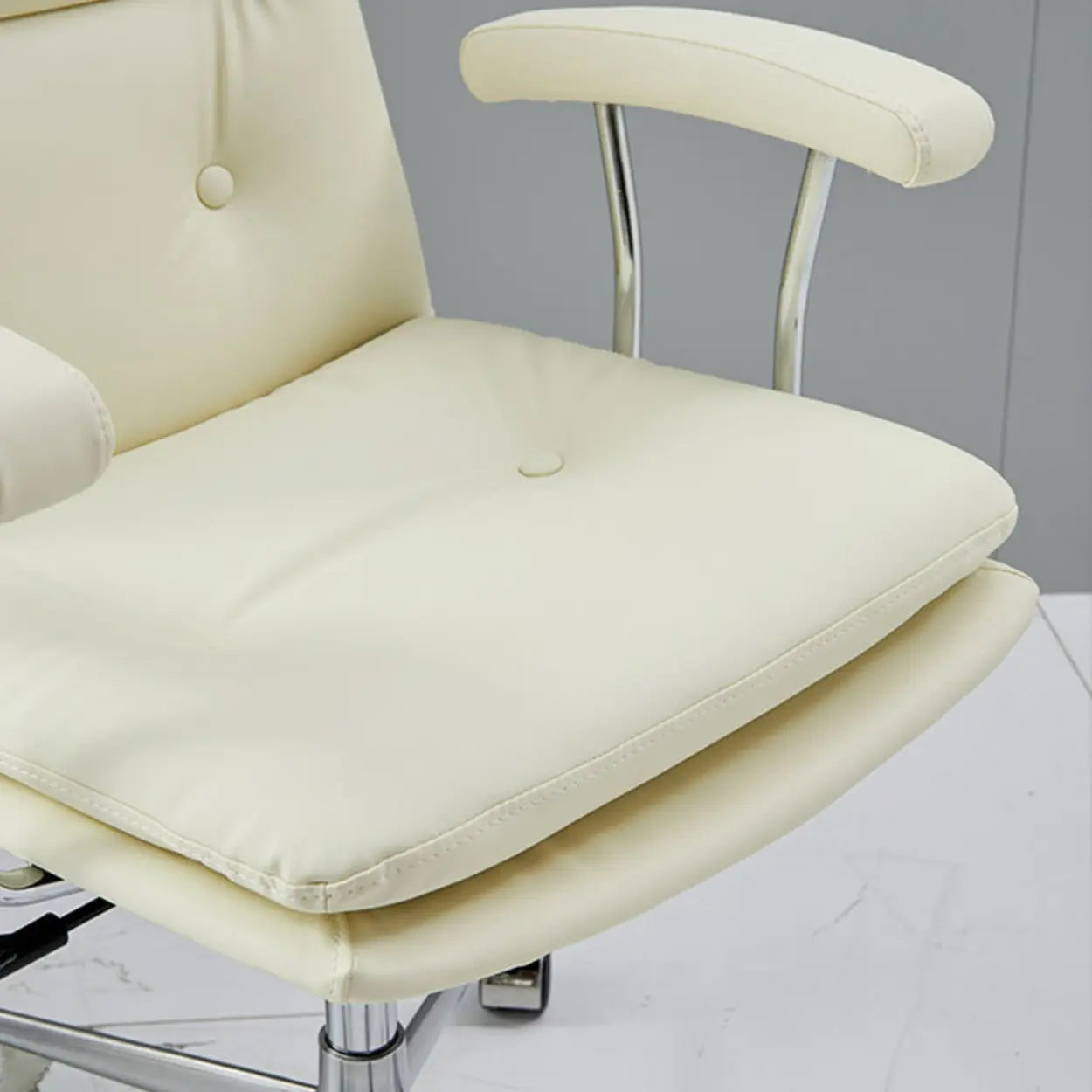Adjustable Cream Ergonomic Leather Office Chair with Arms