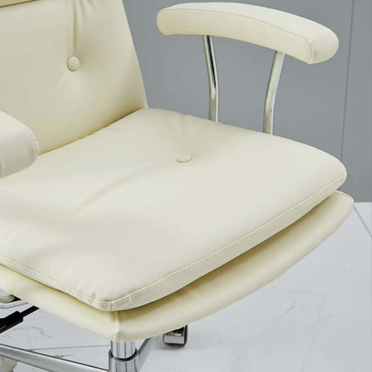 Adjustable Cream Ergonomic Leather Office Chair with Arms
