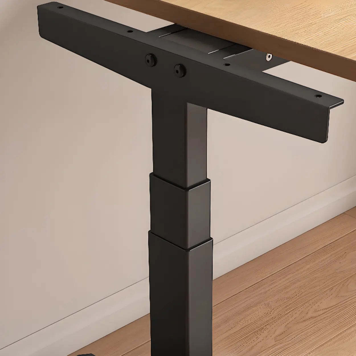 Adjustable Dark Walnut-Black T-Shape Computer Desk — White / Table Only