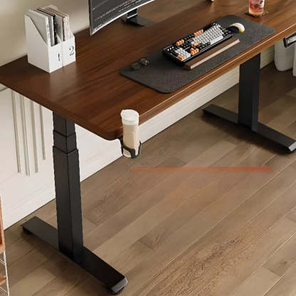 Adjustable Dark Walnut-Black T-Shape Computer Desk — White / Table Only