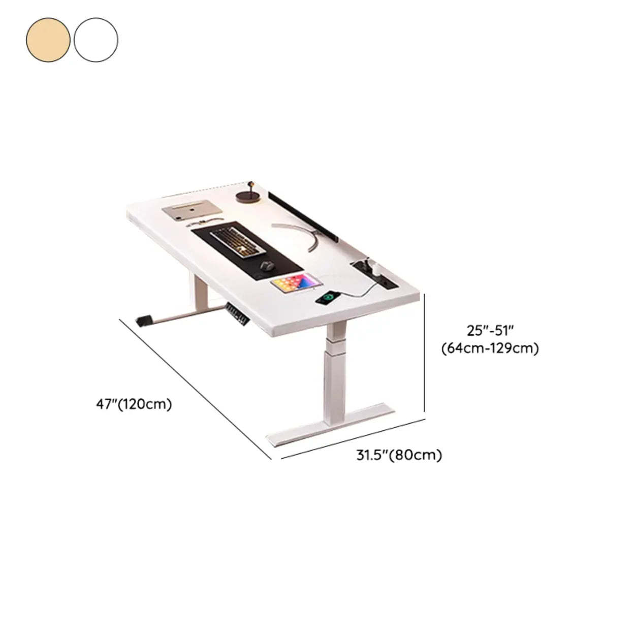 Adjustable Dark Walnut-Black T-Shape Computer Desk — Natural/ White / Table Only