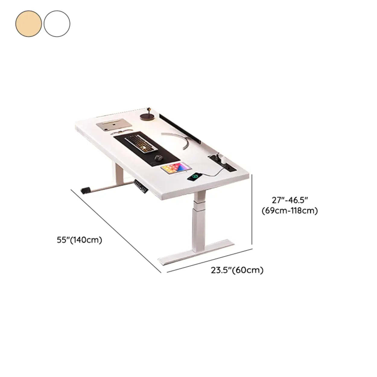 Adjustable Dark Walnut-Black T-Shape Computer Desk — Oak/ Black / Table Only