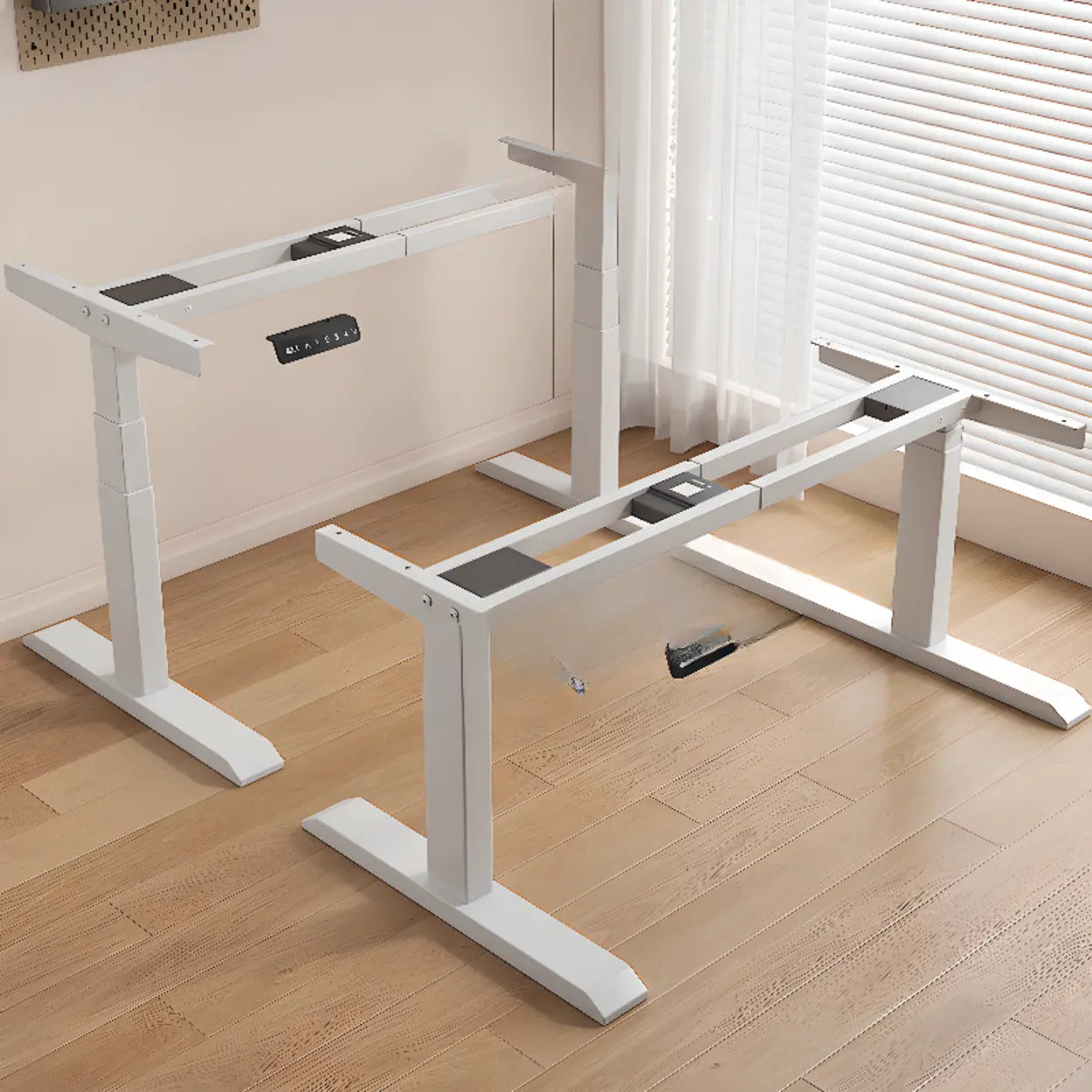 Adjustable Dark Walnut-Black T-Shape Computer Desk — White / Table Only