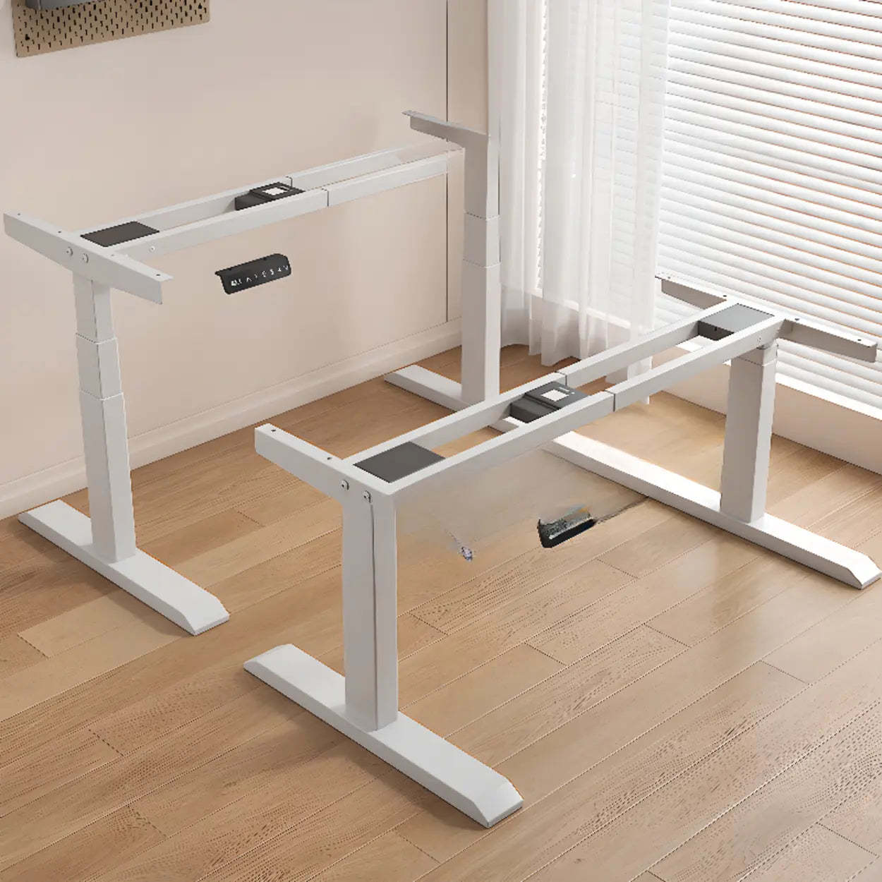 Adjustable Dark Walnut-Black T-Shape Computer Desk — White / Table Only