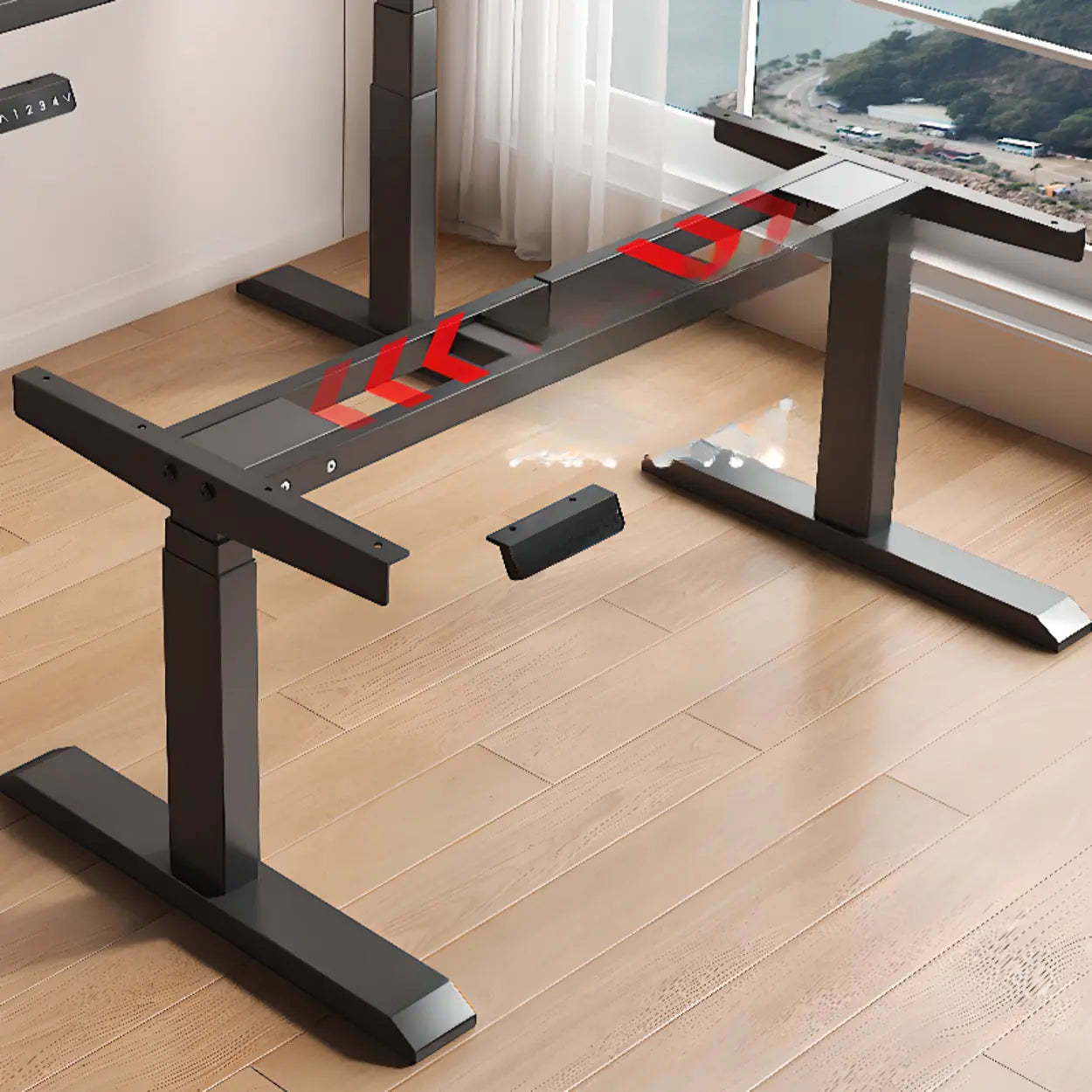 Adjustable Dark Walnut-Black T-Shape Computer Desk — White / Table Only