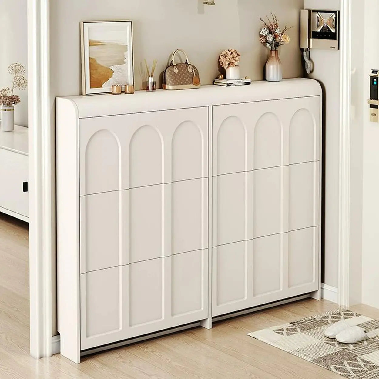 White Drop-Front Shoe Storage Cabinet