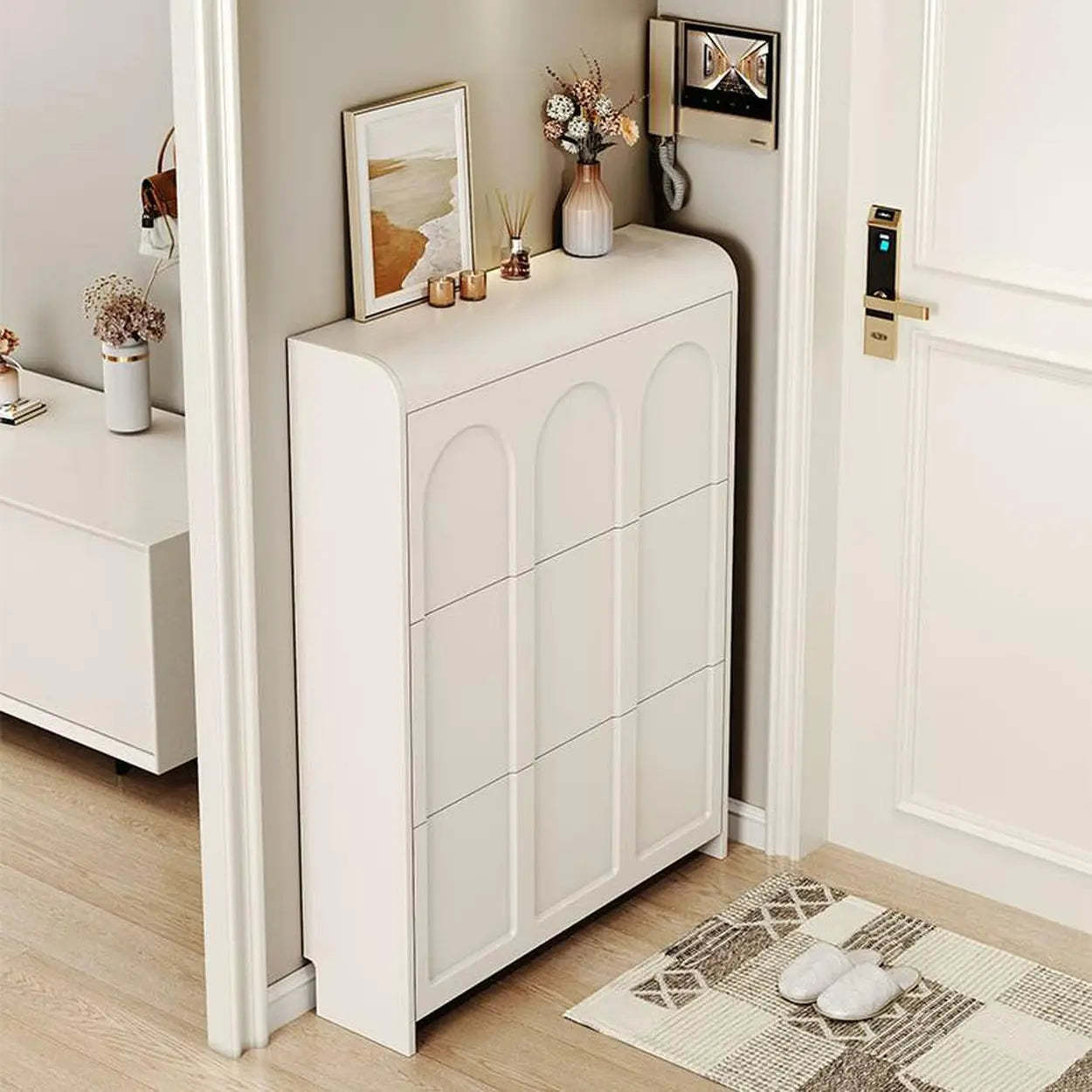 White Drop-Front Shoe Storage Cabinet