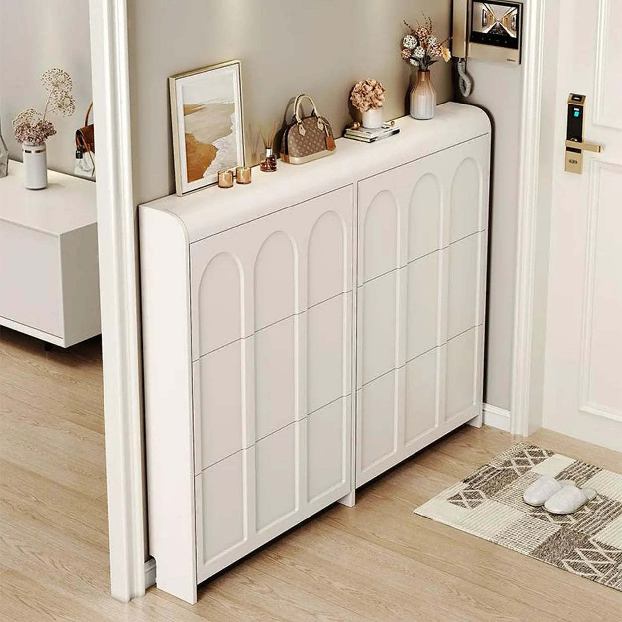 White Drop-Front Shoe Storage Cabinet