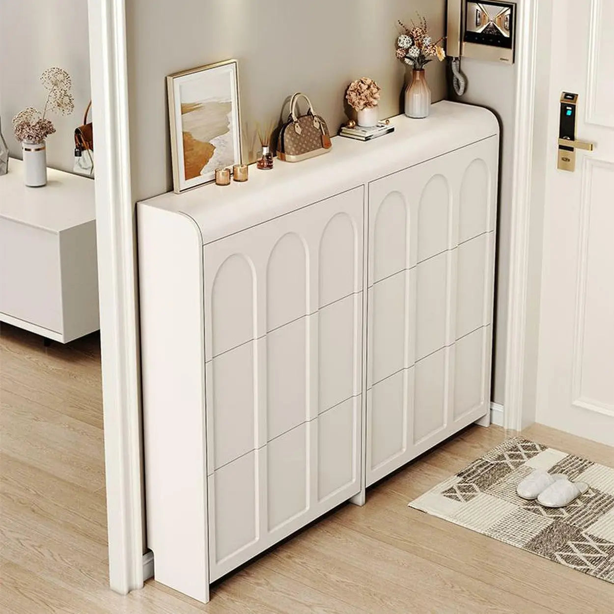 White Drop-Front Shoe Storage Cabinet